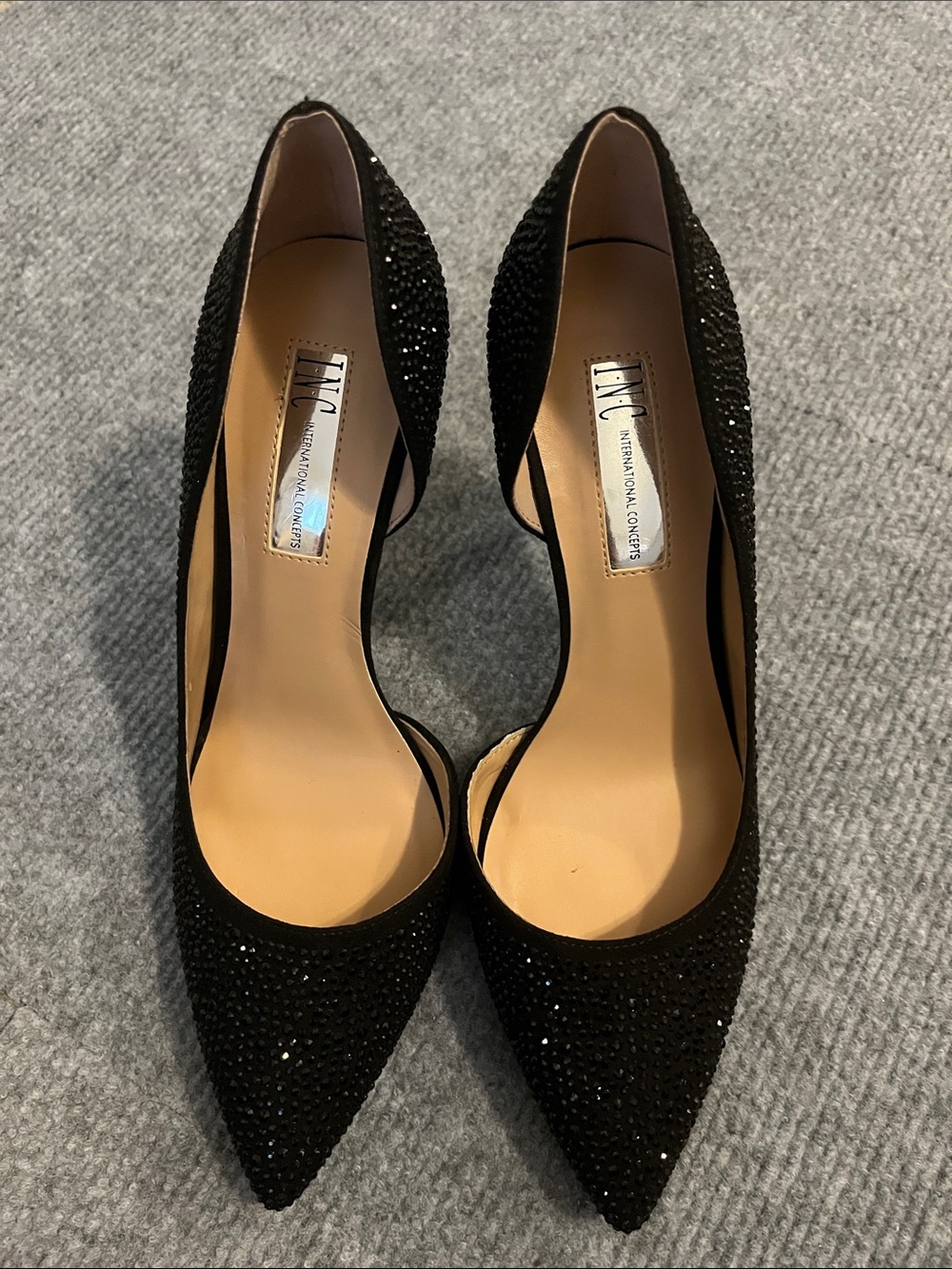 INC International Concepts Black Crystal-Embellished D'Orsay Pointed Pumps